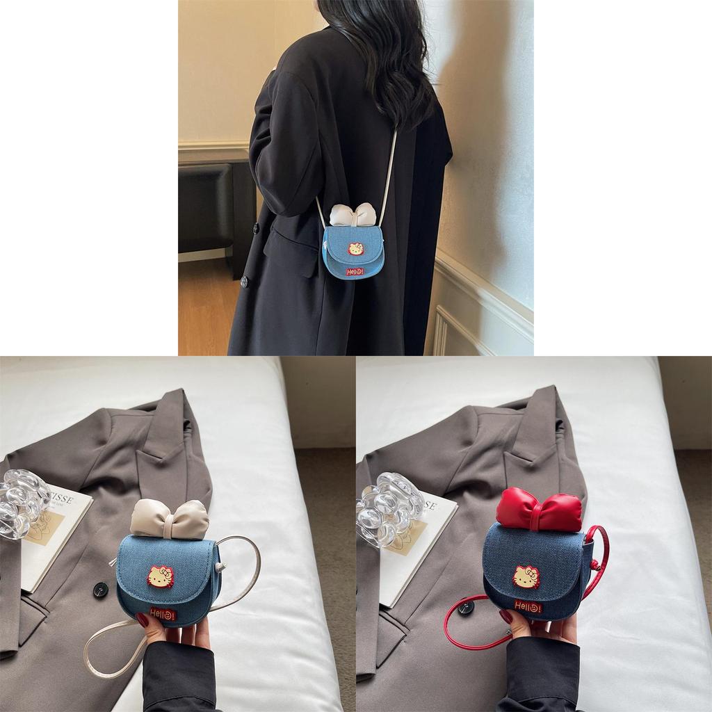 Hello Kitty Denim Butterfly Knot Bag Small Crossbody For Casual Street Style Womens Fashion