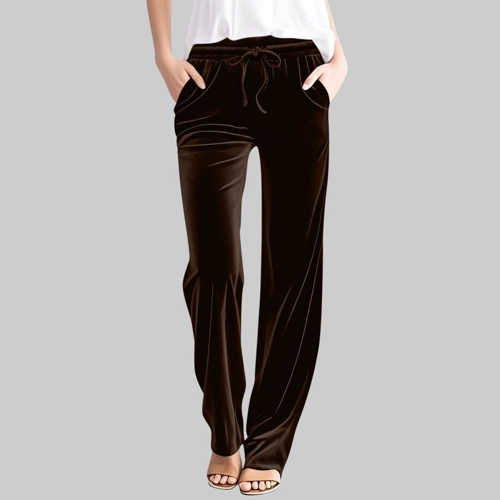 Women's Casual Solid-Color Pants High-Waisted Drawstring Trousers