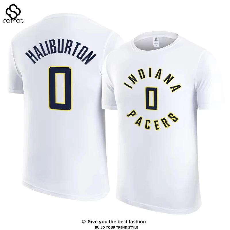 Halliburton Nr. 0 Jersey Kurzarm-T-Shirt Indiana City Retro Jersey Herren und Damen Basketball Training Freizeitkleidung T-Shirt