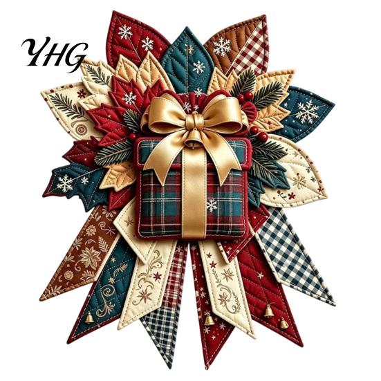 Artisan Fabric Christmas Decorations DIY Quilted Bow Sewing Craft Kit, Pre-cut Patchwork Sophisticated Crafting Set Set, Holiday Door Hanger for Wall