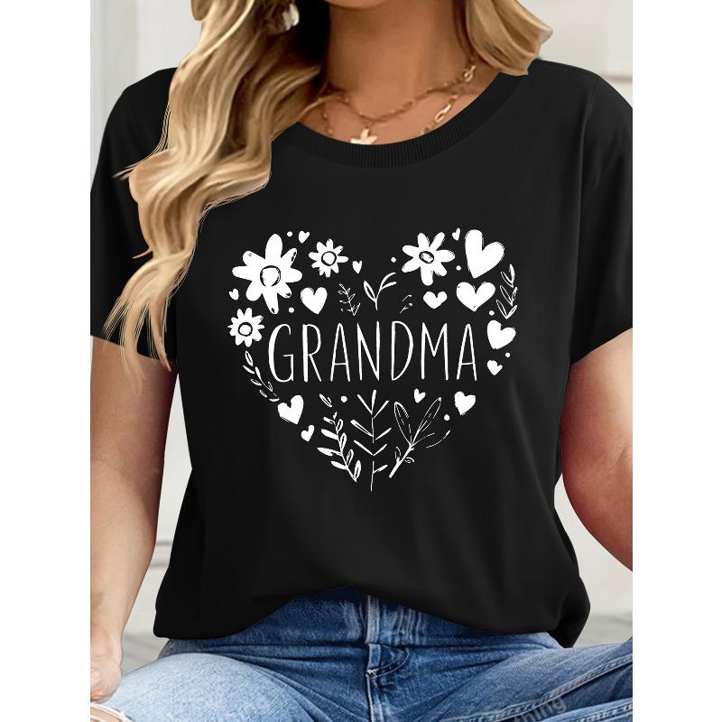 Short-Sleeved T-Shirt with a Heart Pattern for GRANDMA, Made of High-Quality Fabric, New Summer Style, Machine Washable 80979