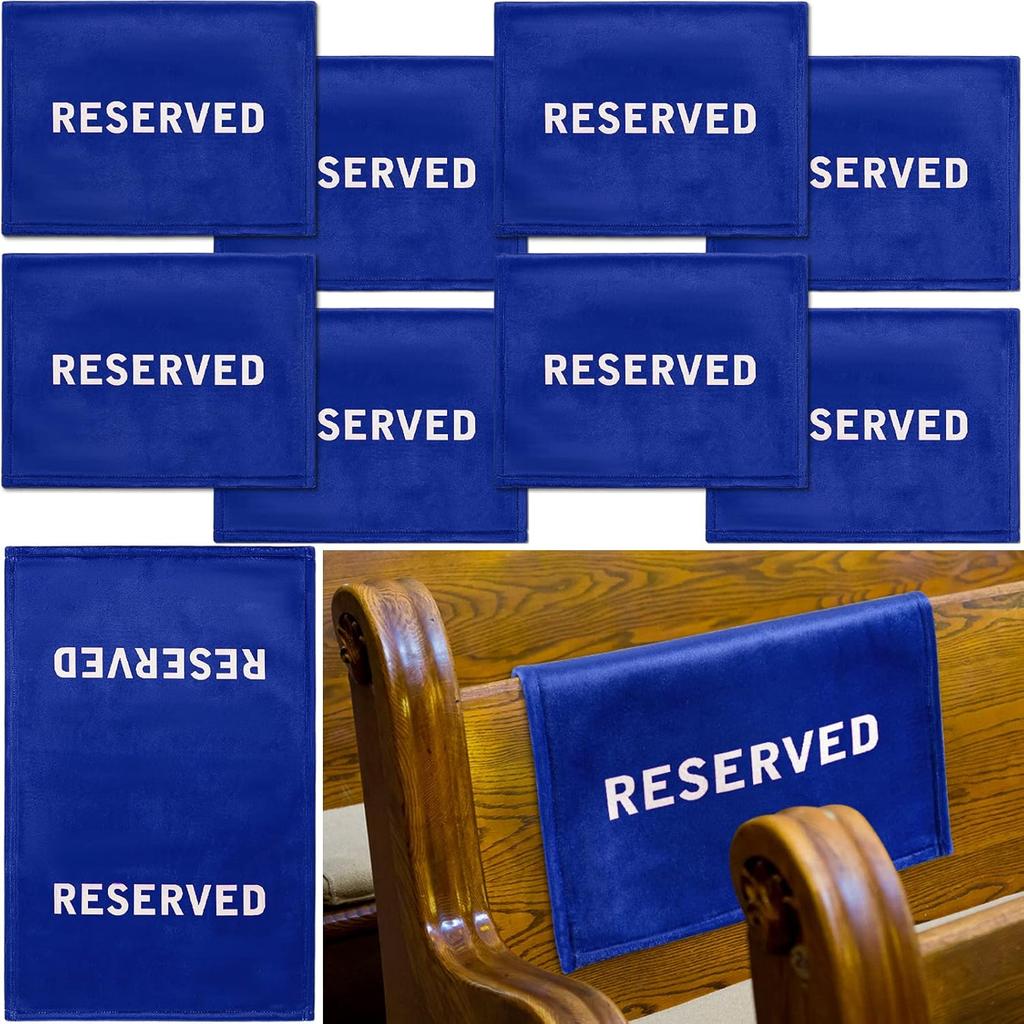 Tudomro Reserved Signs for Pews Chairs Reserved Pew Cloths Seating Signs Placeholder for Church Wedding Seats Decoration(Blue, White,8 Pieces)