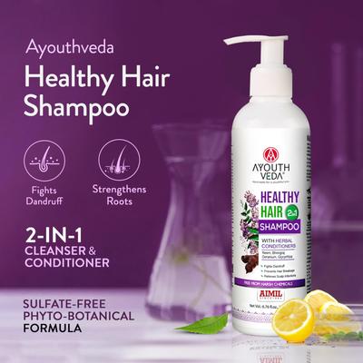 Ayouthveda Healthy Hair Shampoo with Bhringraj & Shikakai | 2-in-1 Shampoo & Conditioner | Ayurvedic Care with Neem & Lemon | Cleanses Scalp & Nou