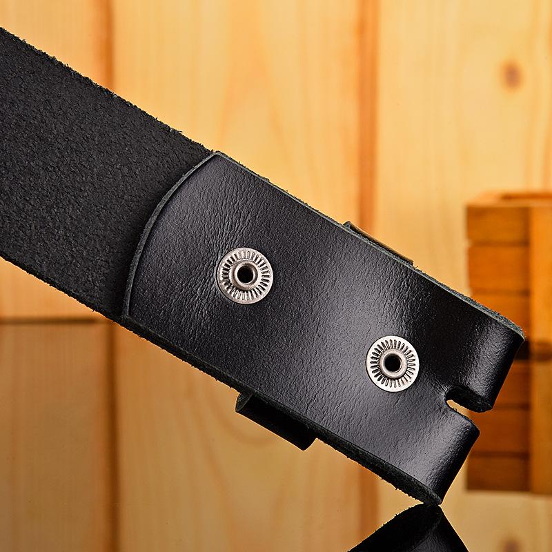 Black First-Layer Cowhide Belt With Body, Unbuttoned Leather Men'S Belt 3.8 Wide Body