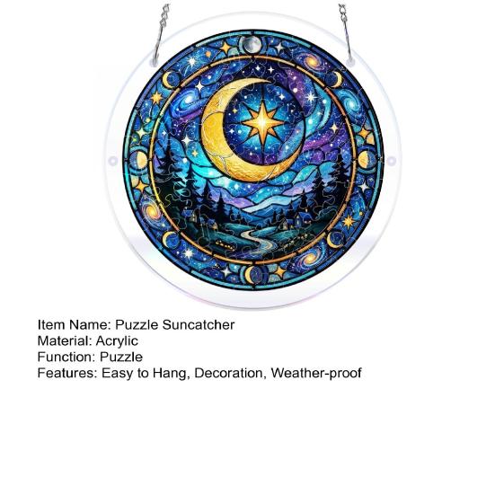 Acrylic Puzzle Suncatcher Decoration, Stained Glass Door Window Hanging Ornament, DIY Puzzle Crafts Pendant for Adults, Puzzle Enthusiasts
