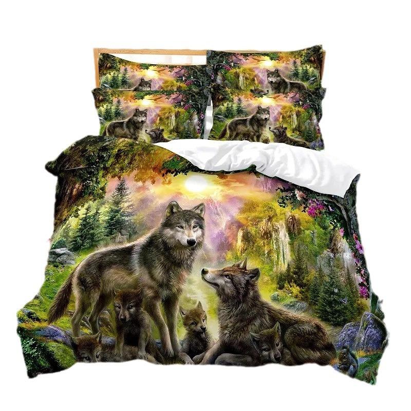 Wolf Pattern Bedding Set, Duvet Set, 3D Digital Printing Bed Three-Piece Set, Fashionable Design