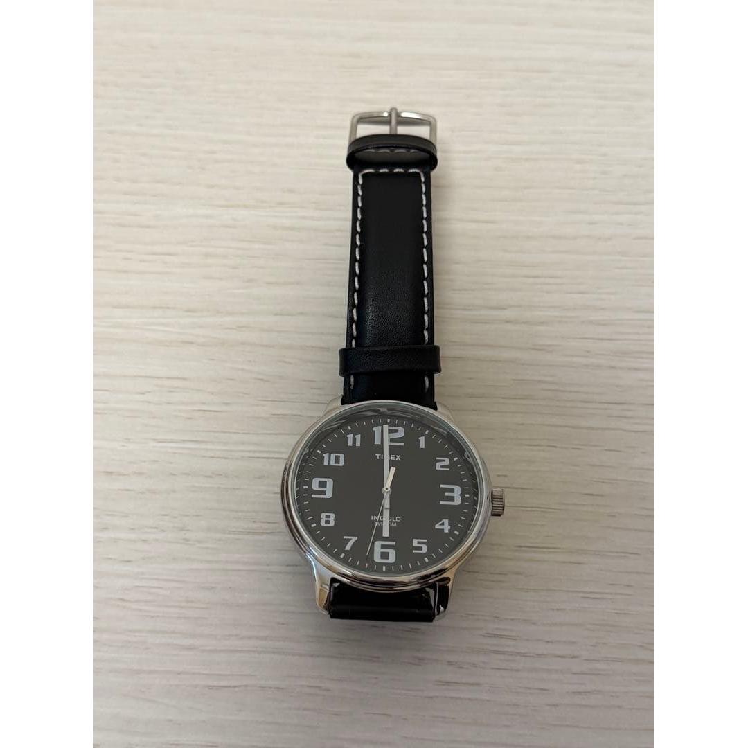 Working item! Big face TIMEX INDIGLO dial black leather