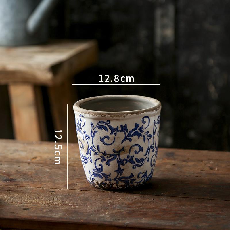 New Chinese Antique Blue And white Pottery Orchid Butterfly Ceramic Flower Pot Hydroculture Planting Flowers Green Plants Garden