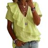 Damen Mode Kurzarm Top Einfarbige V-Ausschnitt Rüschen Europäischer Amerikanischer Stil Strandurlaub Bluse