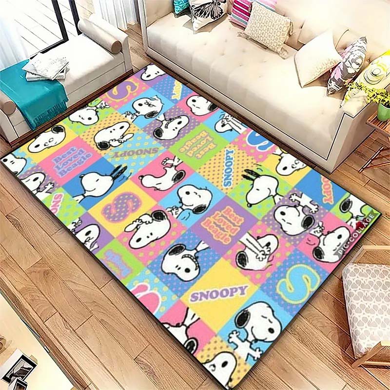 Cute Snoopy print decorative rug, perfect for home, bedroom, bedside, or office use, including swivel chairs.