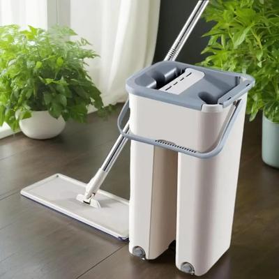 Flacher Squeeze Mop mit Eimer Squeeze Mops Eimer mit Ultrafeinem Faserkopf Auswechselbar für Bodenreinigung Küche Toilette Fenster