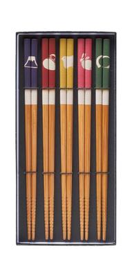 Ishida schwarz lackierte 5 Rußbambus Manpuku Essstäbchen, Schachtel, Stück, 22,5cm [61043-8]