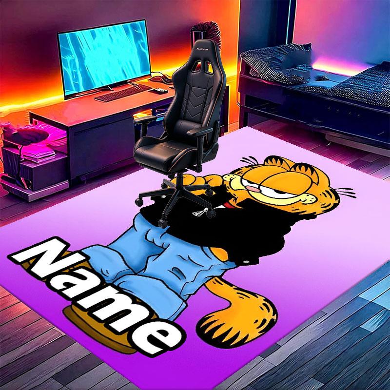 Custom Name Personalized Garfield Print Carpet, Versatile Home Decor Rug, for Playroom, Apartment, Balcony, Entryway, Hallway Gift