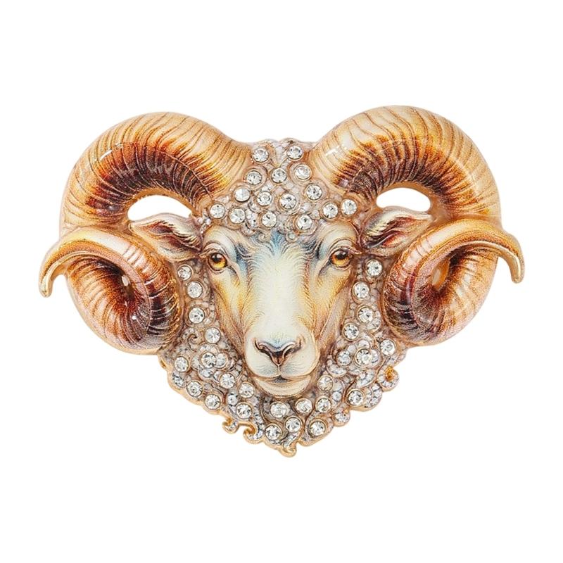 Animal-Themed Sheep Brooch with Two-Tone Enamel, Clear Decorative Stones and Sculpted Design for Festive Gatherings