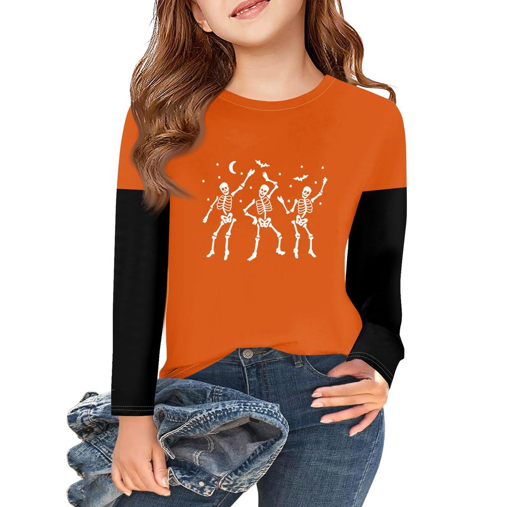 Girls Long Sleeve Halloween Day T Shirts Kids Fall Tops Crewneck Basic Tees 2-11Y