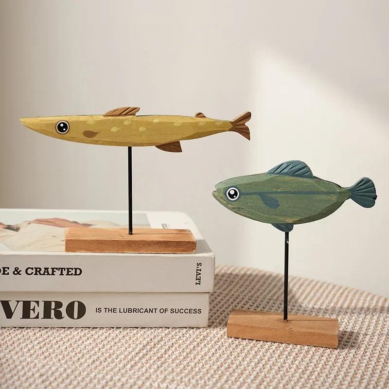 Wooden Fish Statue Nordic Colorful Handmade Ornament Modern Home Decor For Living Room Bedroom Office Desktop Art Gift Figurine