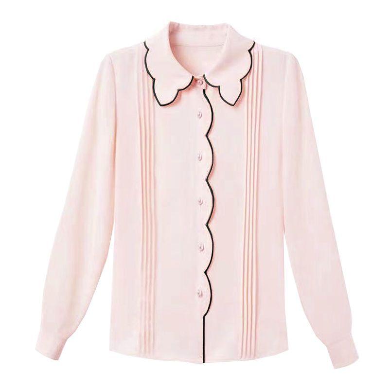 Chiffon Shirt Women's Spring and Autumn New Fashion Loose Plus Size Show Thin Foreign Style Leggings Shirt Top Women's Shirt