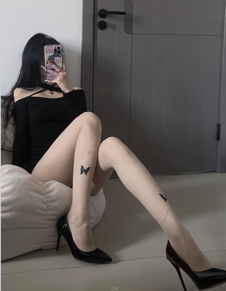 

2024 Женские черные антизатяжки колготки из шелка-бабочки - Весенне-осенние поддевочные чулки One Size