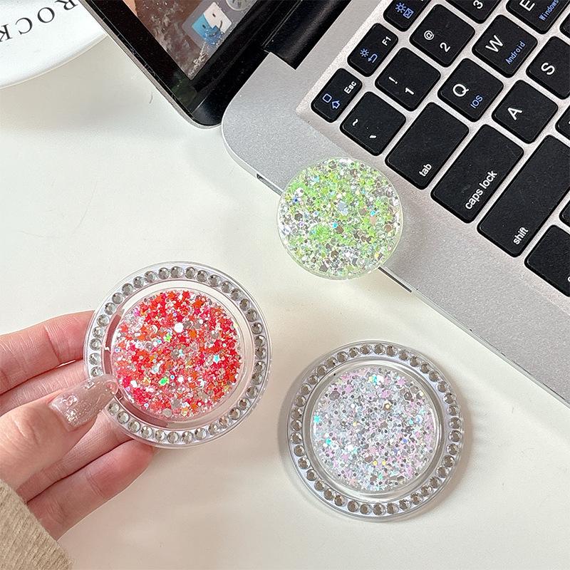 Rhinestone Magnetic Phone Holder with Sequins - Colorful Airbag Ring for Desktop Viewing