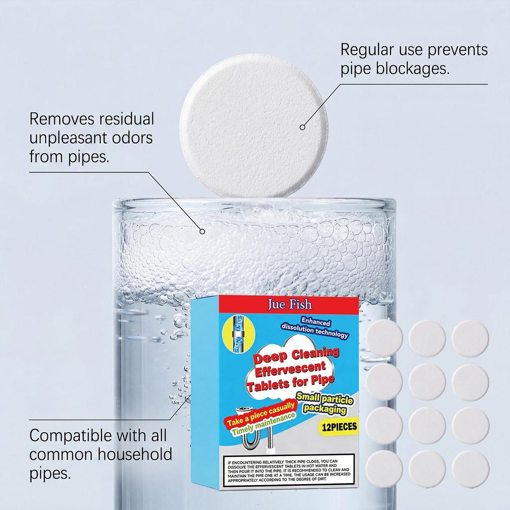 Jue Fish Rohrreinigung Brausetabletten Spüle Toilette Verstopfung lösen und ölige Rückstände auflösen, schnell desodorieren und erfrischen 10 Stück