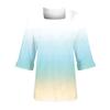 Women's Casual 3/4 Sleeve Tops Summer Square Neck T Shirts Ruffle Loose Fit Tunic Blouses