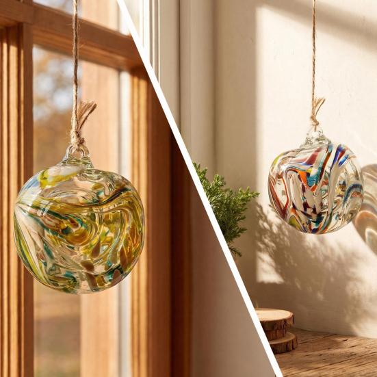 High Borosilicate Glass Spheres Hand Blown Ball Ornament, Colorful Christmas Hanging Decoration Handmade Ornaments for Tree, Window, Patio,