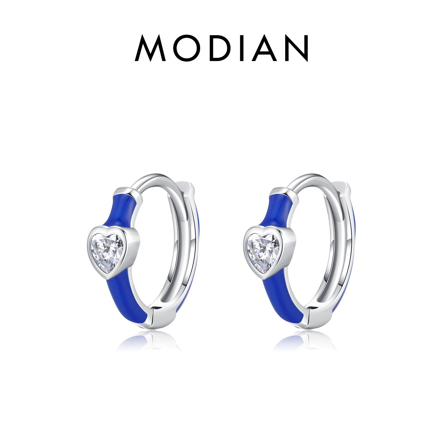 

Модианское серебро 925 пробы Blauw Emaille Hartjes Oorringen Romantisch Cz Kleine Oor Gespen Voor Vrouwen Bruiloft Sieraden синий