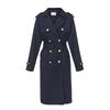 Langzi Navy Blue Wool Blend Retro Trench Coat