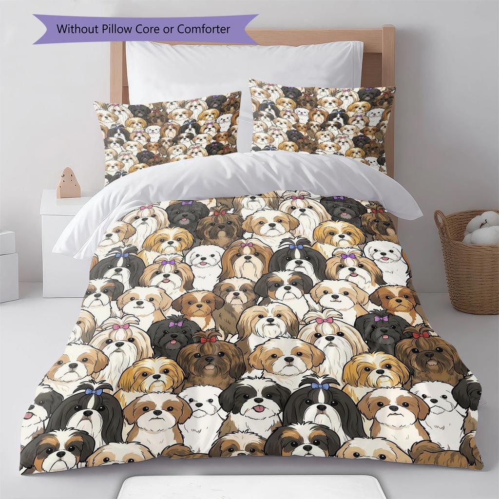 Biancheria da letto con motivo cucciolo cartone animato, Set piumino Copripiumino Federa Regalo di compleanno per la casa (1 * copripiumino + 2 * federa, senza nucleo)