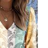 Lady Bohemian Retro Western Style V-Neck Shirt - Lantern Sleeve Top, suitable for casual outfits and vacation wear. Regular fit without stretch.