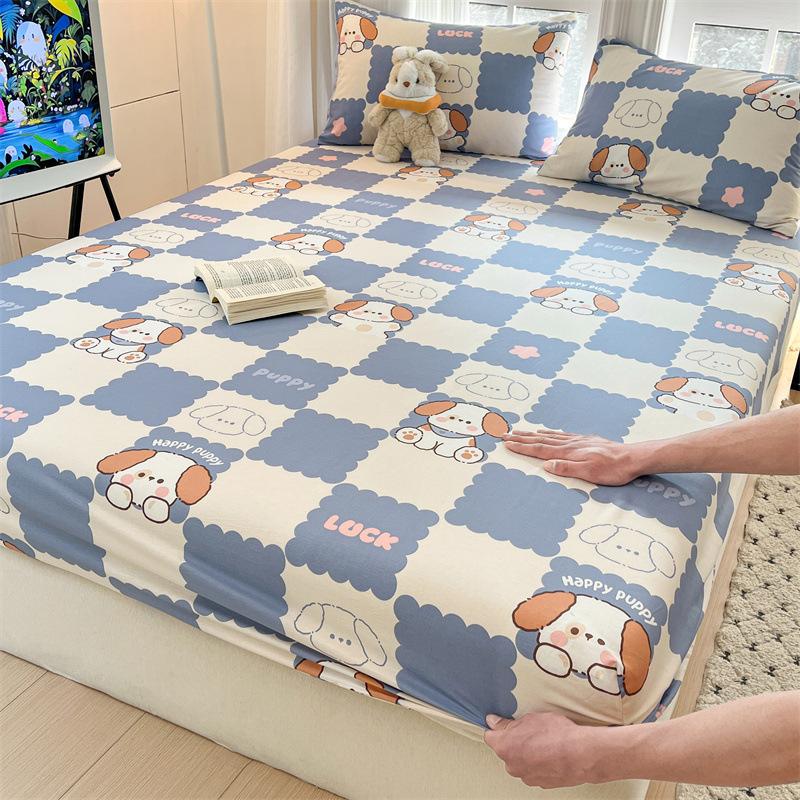 New Cotton Fitted Sheet Single Piece Printed Design Home Bedroom Fitted Sheet All-inclusive Anti-slip Bed Sheet