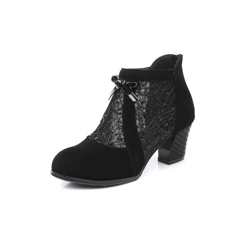 GKTINOO Rhinestones Gauze Sandals Summer New Mesh Boots Genuine Leather Women's Shoes Hollow Boots Large Size 40-42