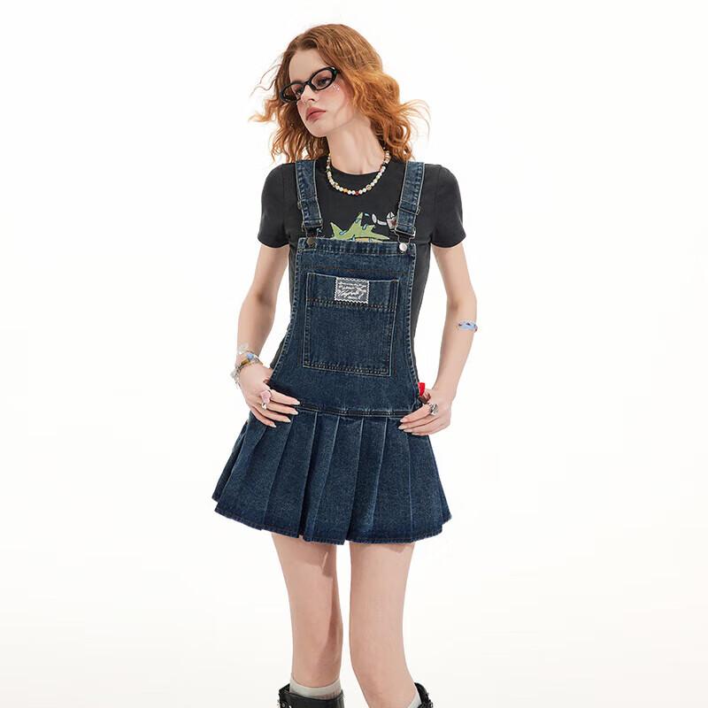 

UNIFREE Washed Denim Suspender Skirt XL