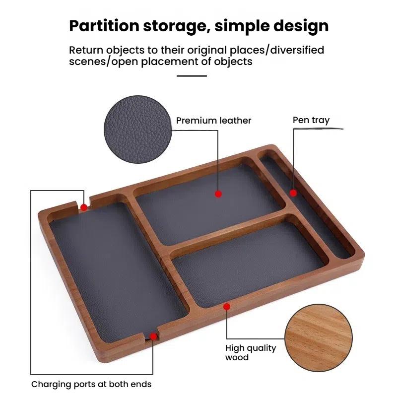 Wooden Desktop Storage Organization Box with Compartments for Glasses Mobile Phone Earphones and Sundries Solid Wood Storage Box