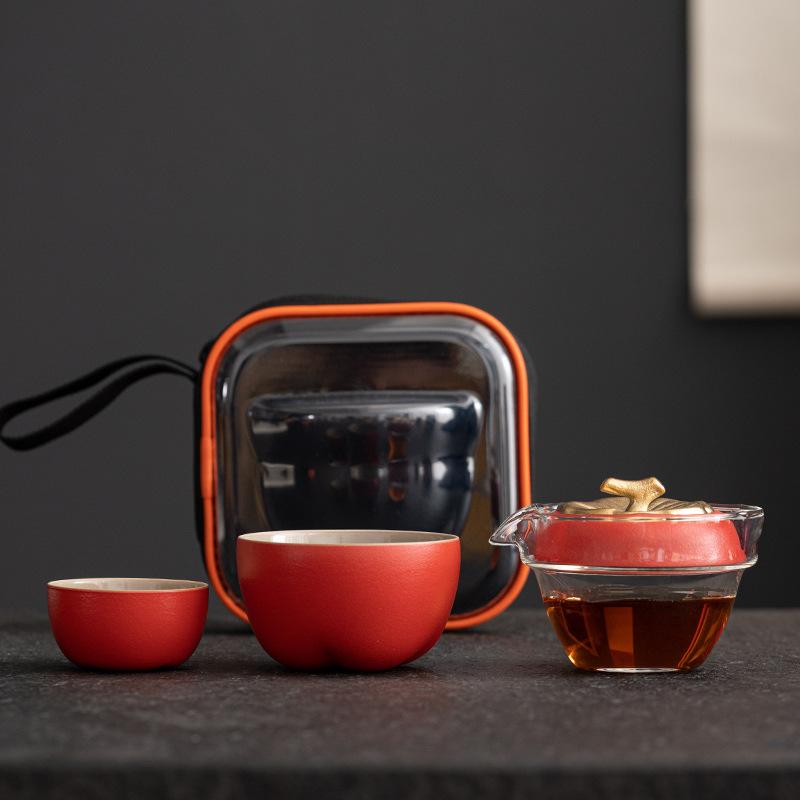 

Outdoor portable travel tea set, boutique express customer, a pot of two cups of persimmons, good luck