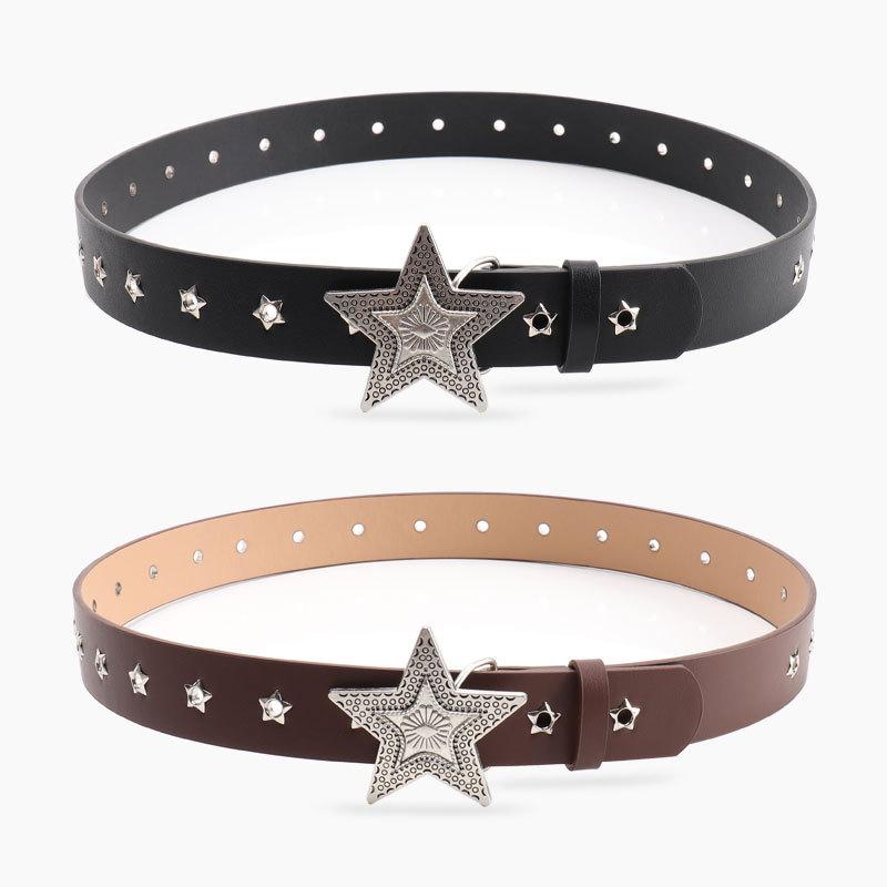 Five-pointed Star Buckle Women's Belt Versatile Jeans Belt Retro Star Cornel Eye Hole Women's Belt