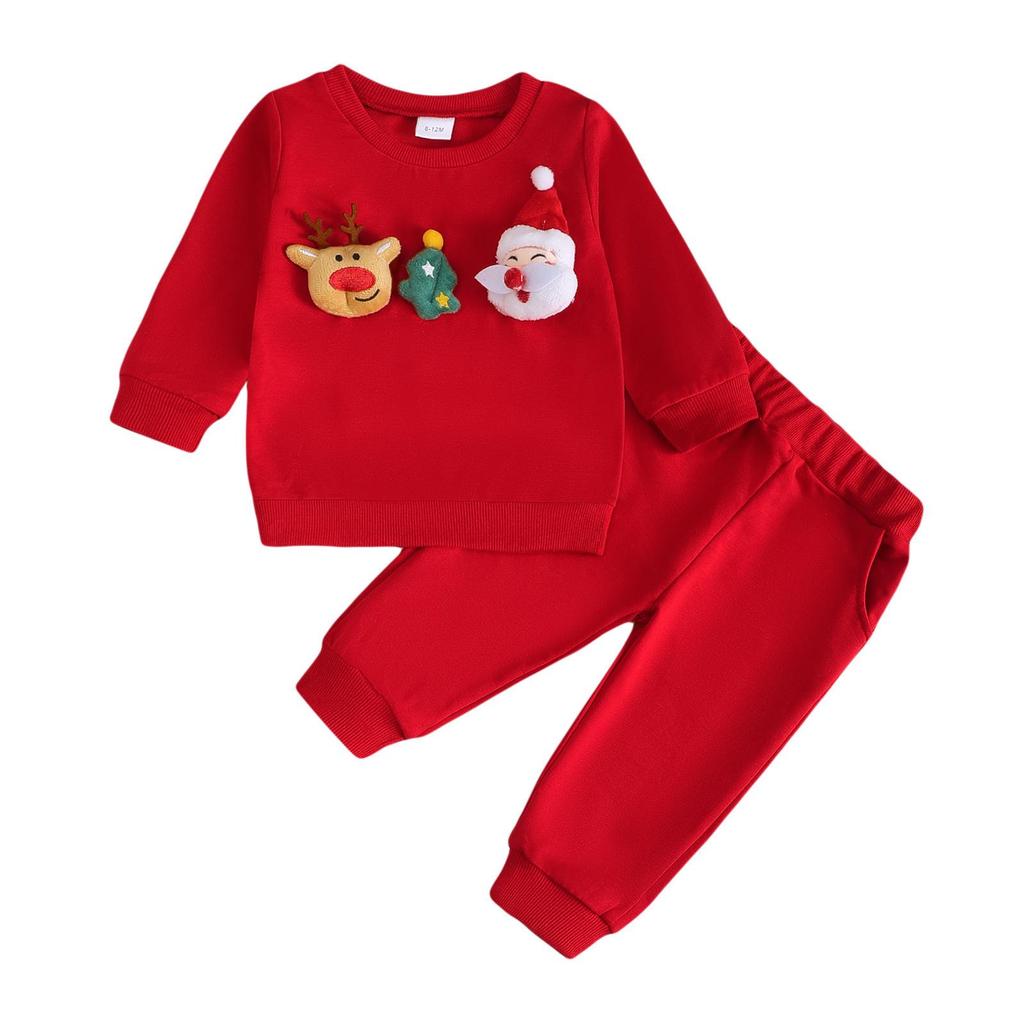 2025 Autumn/Winter Baby Christmas Knit Cotton Sweatshirt & Pants Set