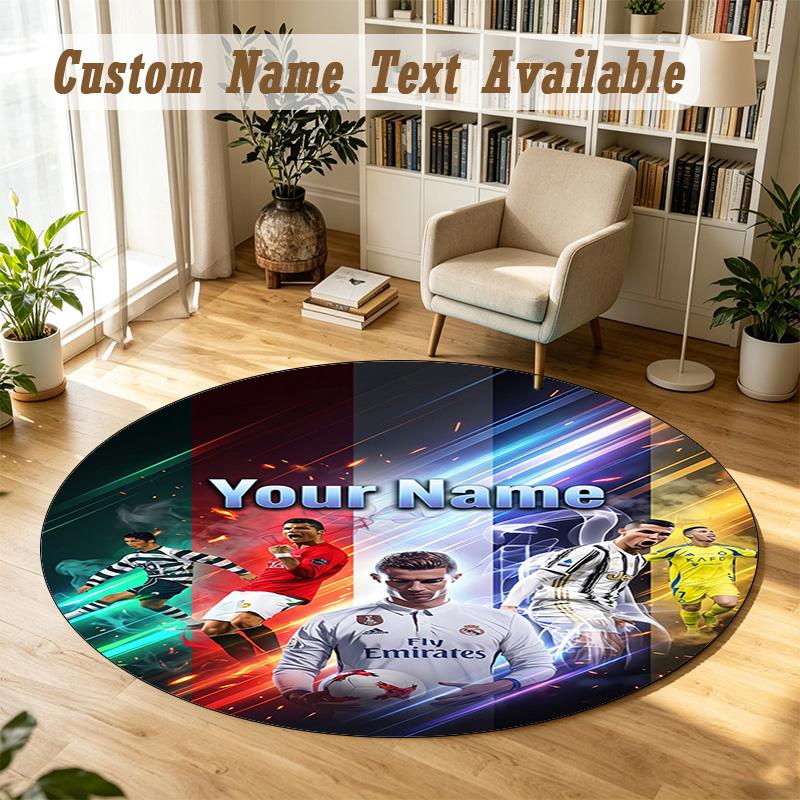 Round Rug Custom NameCristiano Ronaldo Pattern Non Slip Carpet Home Floor Decor