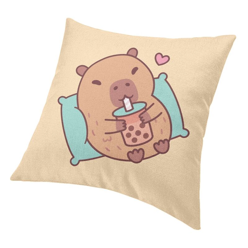 Soft Cute Capybara Chilling And Drinking Bubble Tea Throw Pillow Cover Home Decorative Square Cushion Cover 40X40Cm Pillowcover