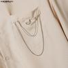 INCERUN Summer Men Short Sleeve Chain Decoration Striped Loose Casual Tassel Shirts Tops