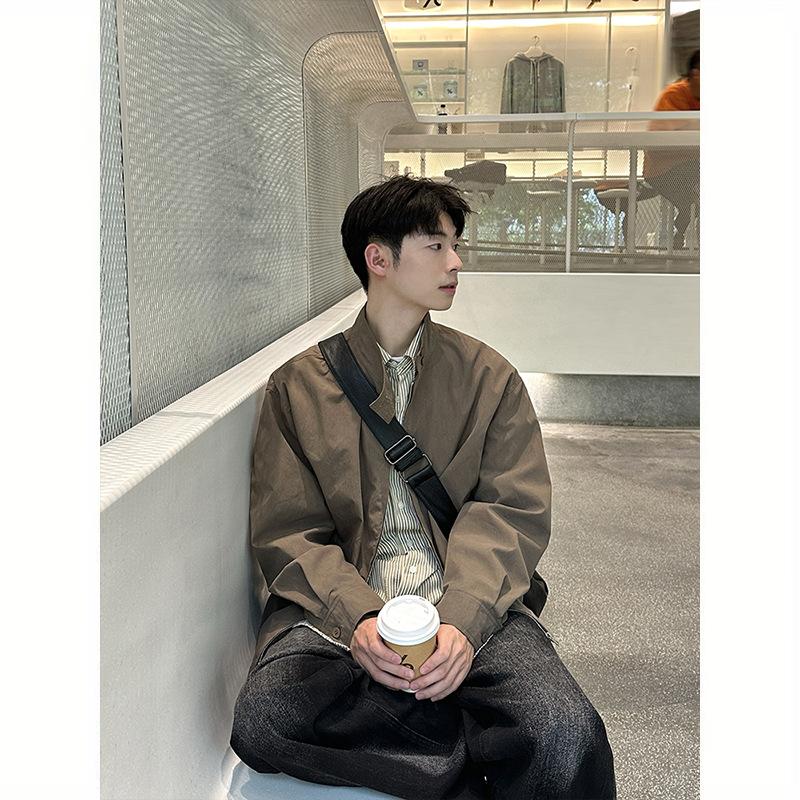 Stand-up collar jacket boys light gray 2025 spring and autumn new Korean versatile loose casual trendy top coat