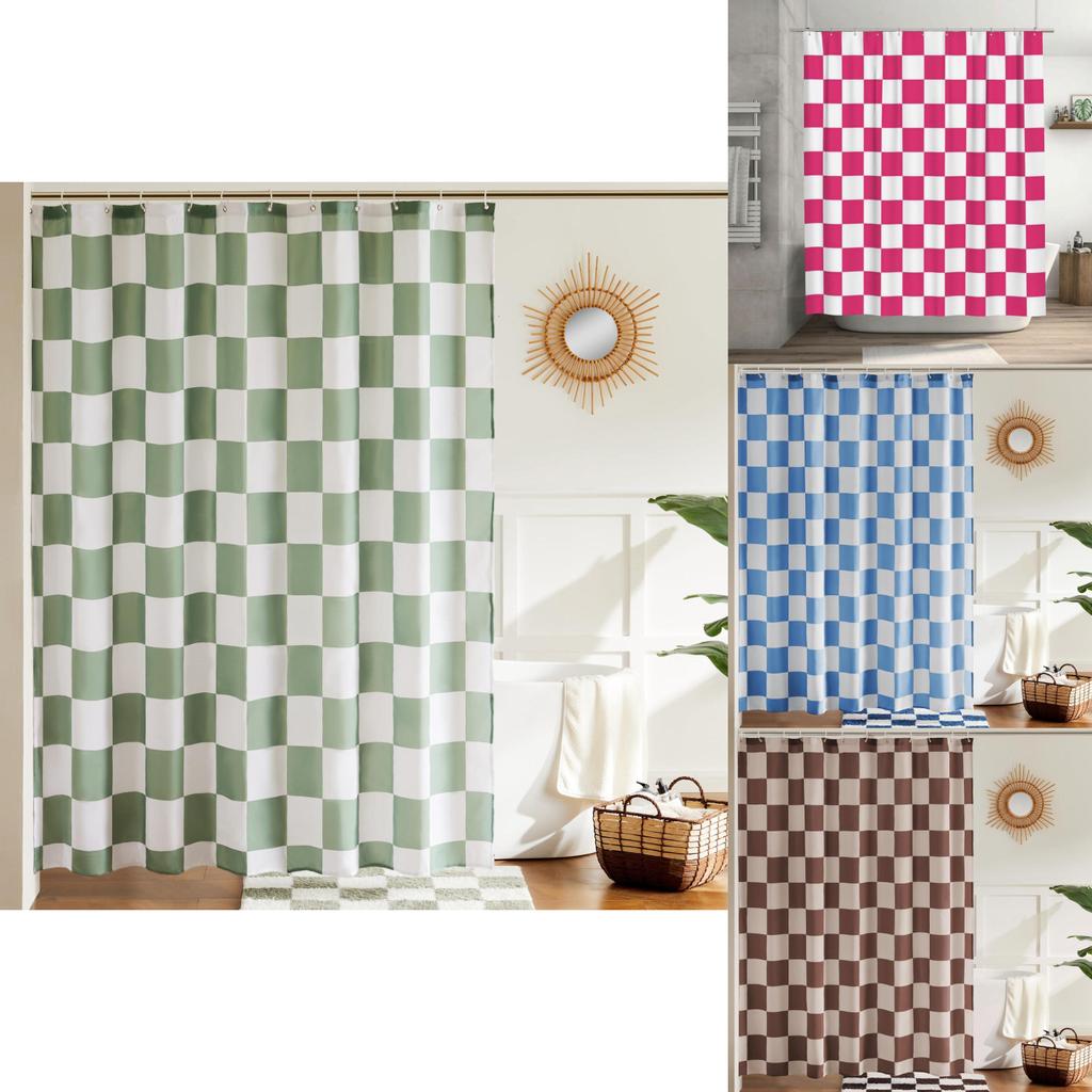 72x72inch Retro Checkerboard Pattern Waterproof Shower Curtain For Bathroom Privacy