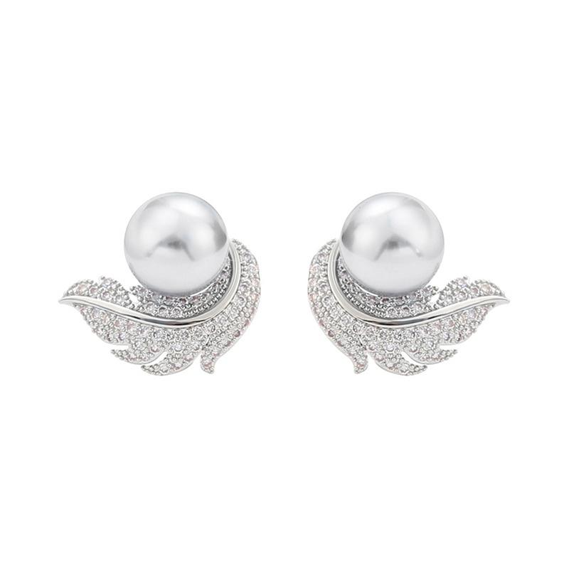 

CAOSHI Aesthetic Imitation Pearl Stud Earrings for Women Delicate Feather Design Bridal Wedding Accessories Versatile Jewelry