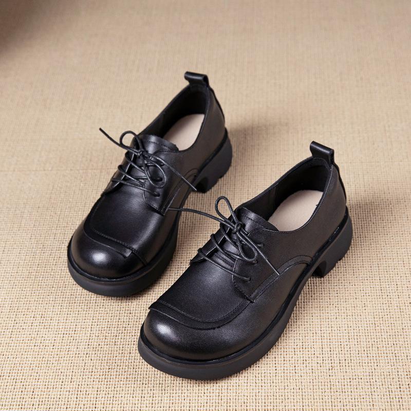 The First Layer of Cowhide Loafers for Women's Commuting Autumn New Soft-soled Leather British Style Brock Small Leather Shoes Single Shoes for Women