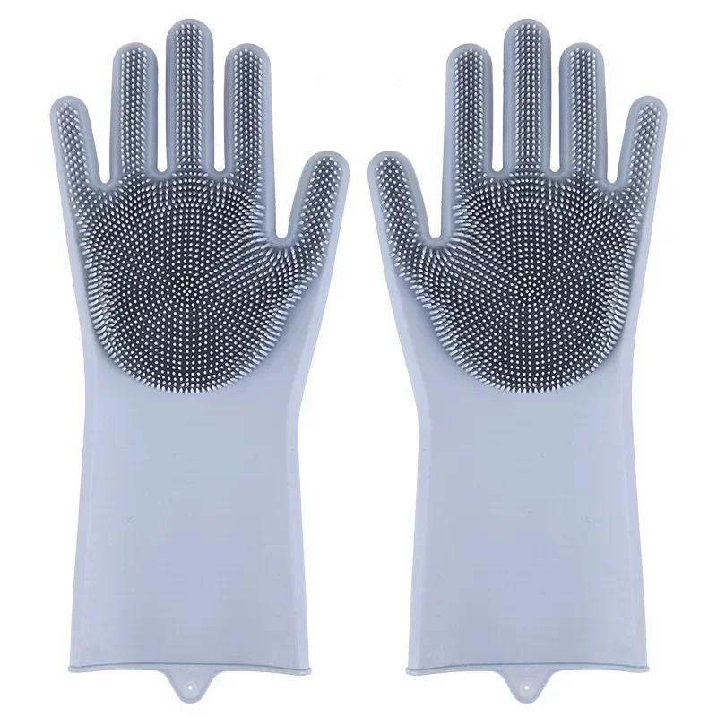 Silicone Rubber  Dishwashing  Gloves For Kitchen Multi - Use For Dishes Veggies Pet Bathing Ultimate Home Cleaning Magic Tool