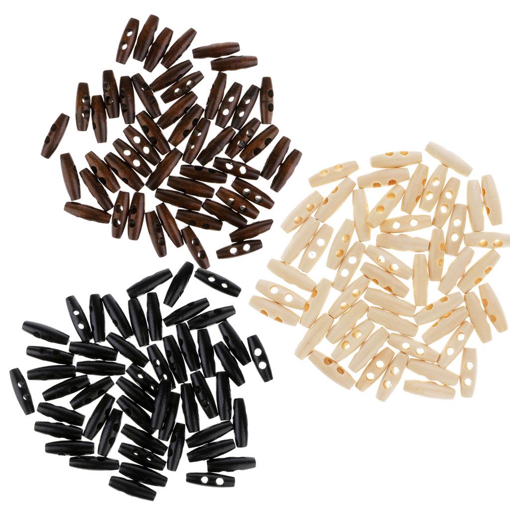50 Stücke Holz Nähen Horn Knebelknöpfe Stoff Zubehör 2 Löcher Schwarz
