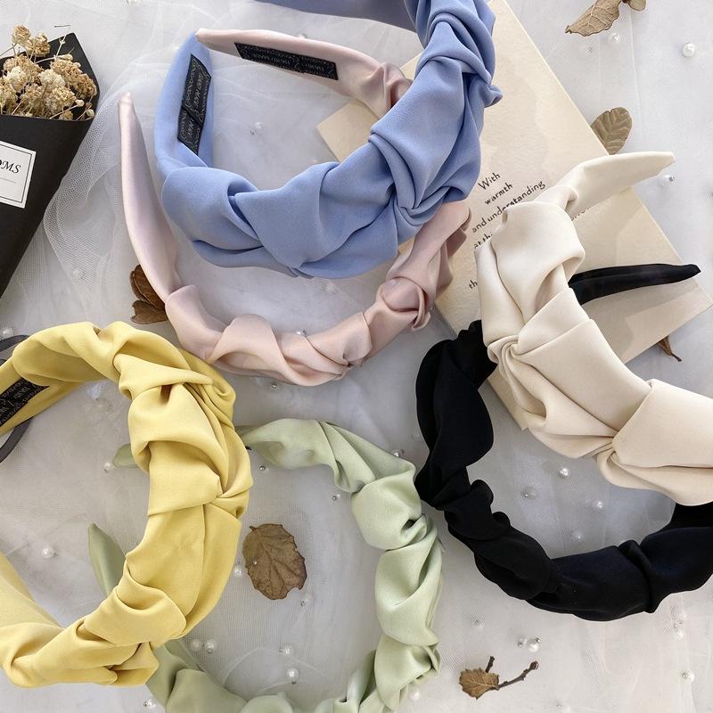 Fashion Women Pleated Wide Side Hairband Candy Color Hair Hoop Hair Accessories