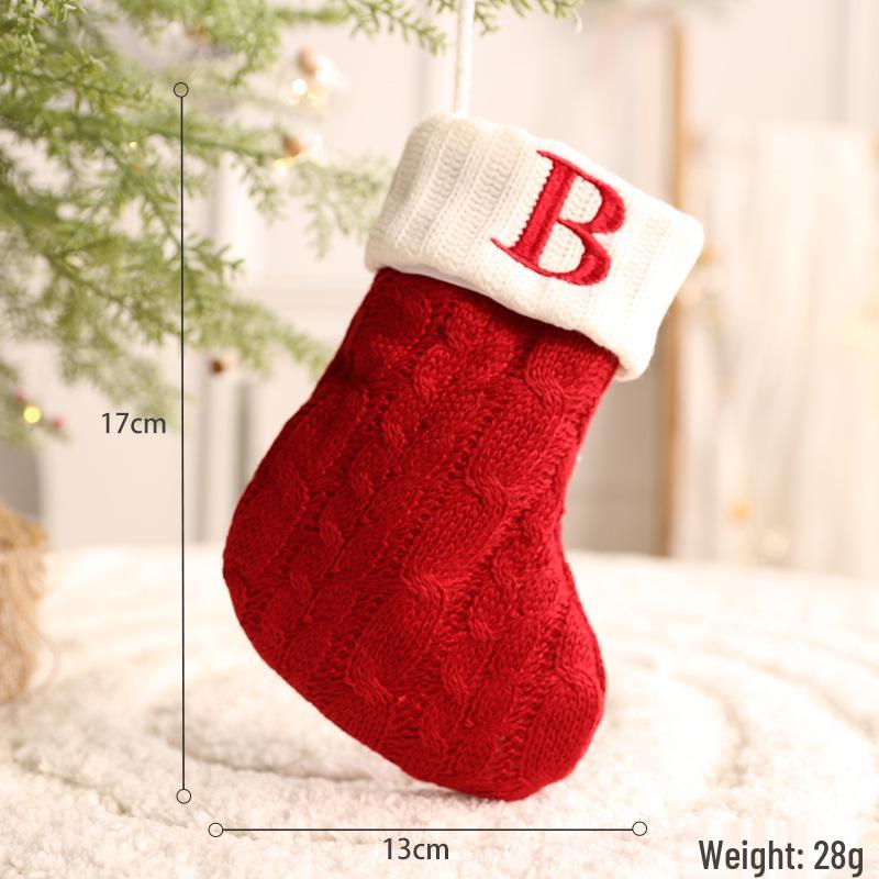 26-Letter Knitted Red Christmas Stockings - Festive Holiday Hanging Decorations