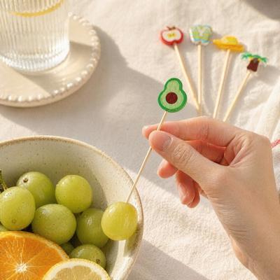 100PCS Disposable Cocktails Picks, Natural Bamboo Stick, with Beach Fruits Palm Trees Decoration, Fruit Picks for Parties And Picnic Plating