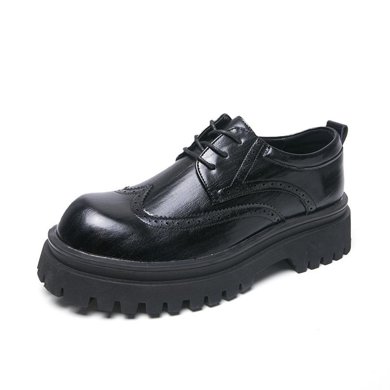 Men s Thick Sole Leather Brogues - Formal & Casual Large Size Spring Shoes 46 чёрный